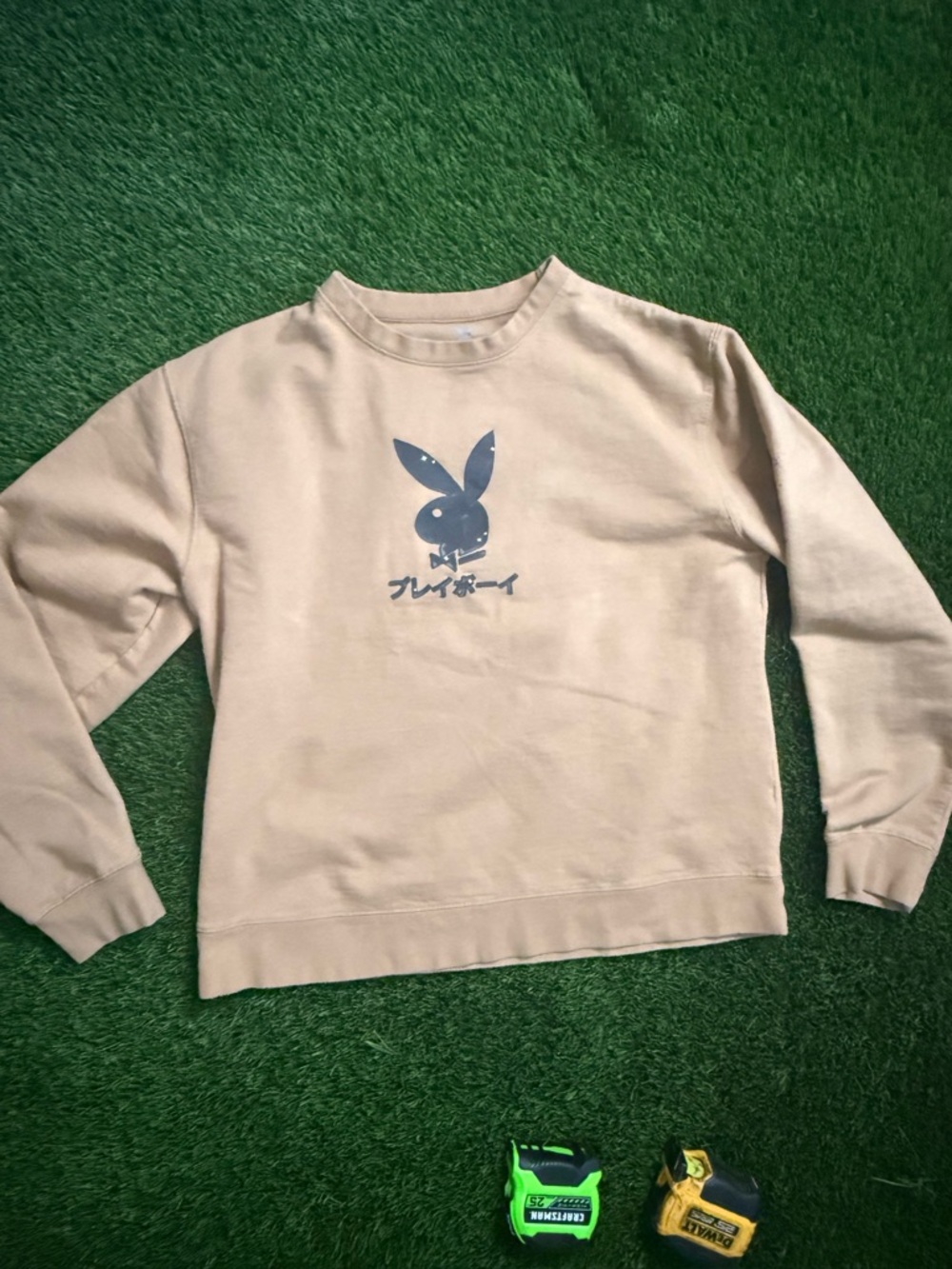 PLAYBOY Beige Crewneck Sweatshirt with Navy Bunny Logo